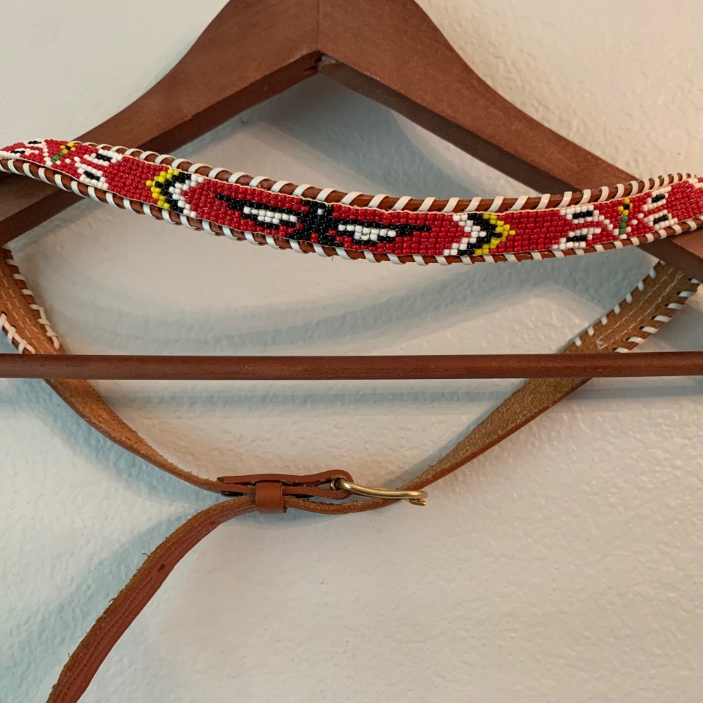 Native American Indian thin belt leather beaded